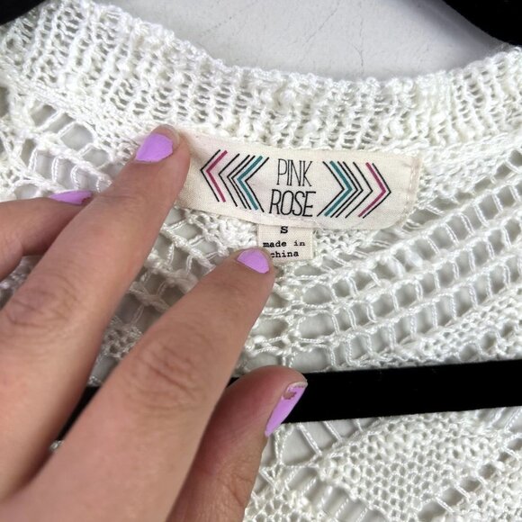 Pink Rose white‎ crochet fringe cover up size small - Picture 5 of 8
